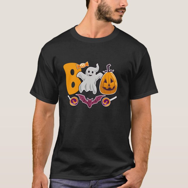 Halloween Boo Niedlich Ghost Pumpkin Spike Web Hal T-Shirt (Vorderseite)
