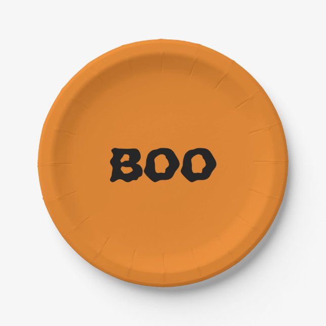 Halloween Boo schwarz & orange lecker Pappteller (Vorderseite)