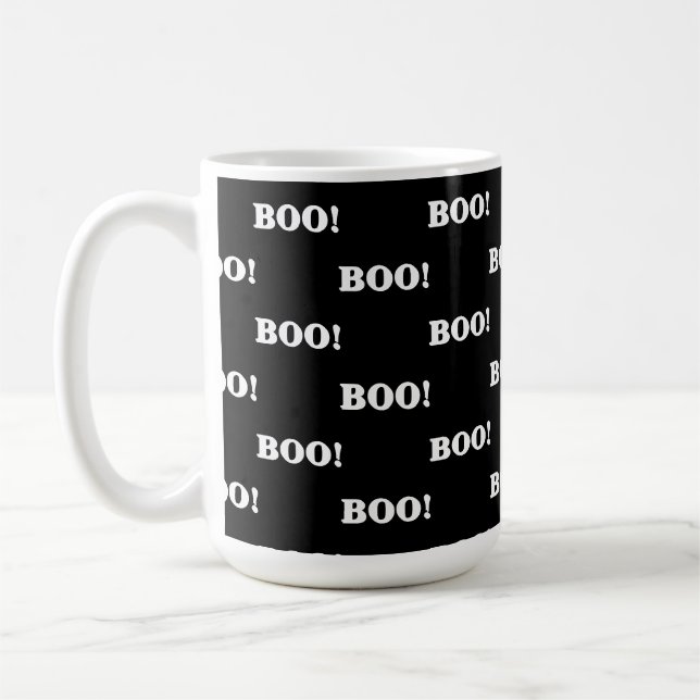 Halloween Boo Schwarz Weiß Kaffeetasse (Links)