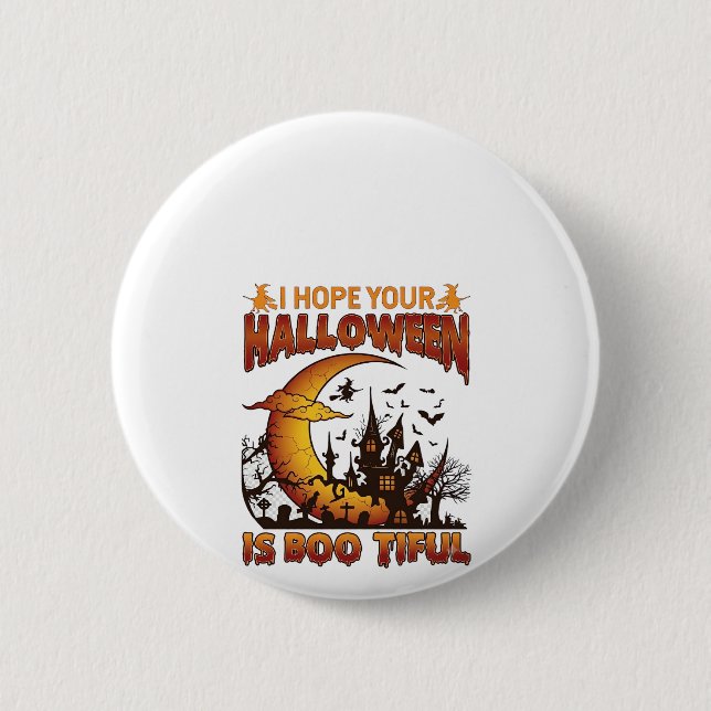 Halloween Boo Tiful Spukhaus Halbmond Ba Button (Vorderseite)