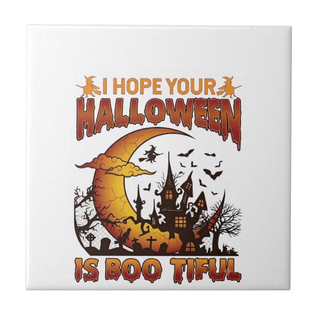 Halloween Boo Tiful Spukhaus Halbmond Ba Fliese (Vorderseite)