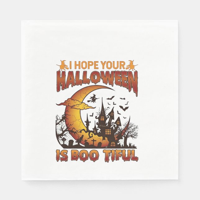 Halloween Boo Tiful Spukhaus Halbmond Ba Serviette (Vorderseite)