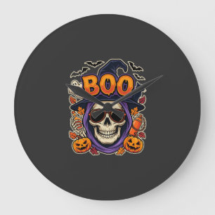 Halloween Boo Totenkopf Sonnenbrille Vektor Große Wanduhr