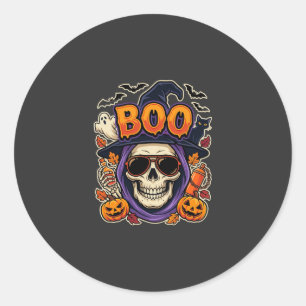 Halloween Boo Totenkopf Sonnenbrille Vektor Runder Aufkleber