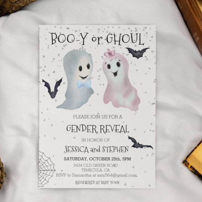 Halloween Boo-y und Ghoul Gender Reveal Ghosts Einladung (Von Creator hochgeladen)