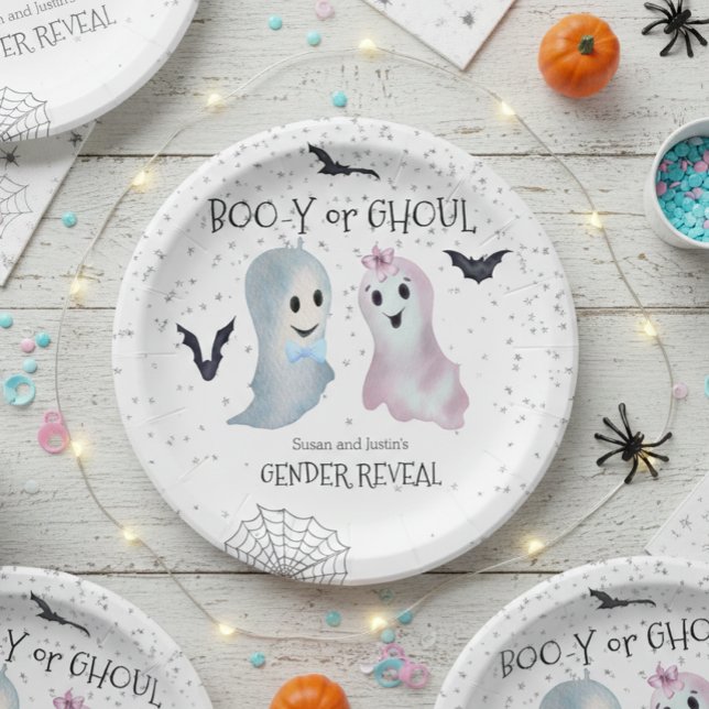 Halloween Boo-y und Ghoul Gender Reveal Ghosts Pappteller (Von Creator hochgeladen)