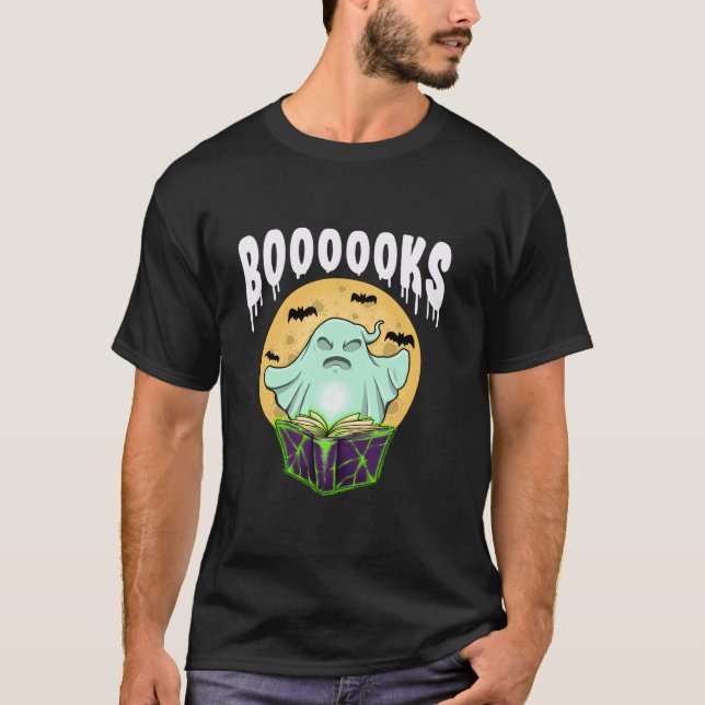 Halloween Book Reading Moon Ghost Librarian für Bo T-Shirt (Vorderseite)