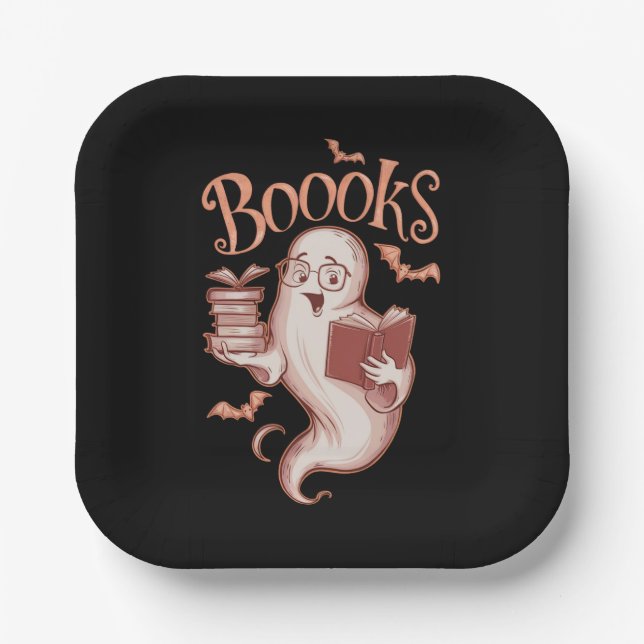 Halloween Books Librarian Teacher Reader lesen Pappteller (Vorderseite)
