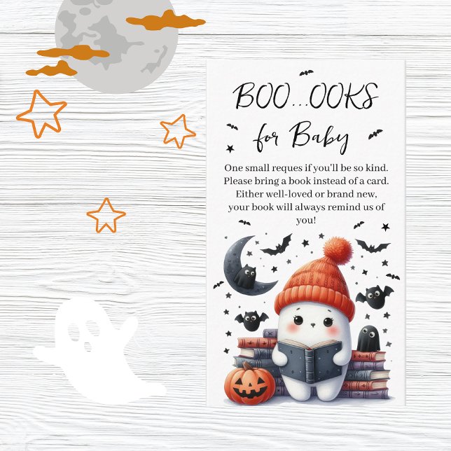 Halloween Books Request Retro Ghost Baby Dusche Begleitkarte (Von Creator hochgeladen)