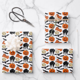 Halloween Bootboote Katzenkürbis und Mond Zeichnen Geschenkpapier Set