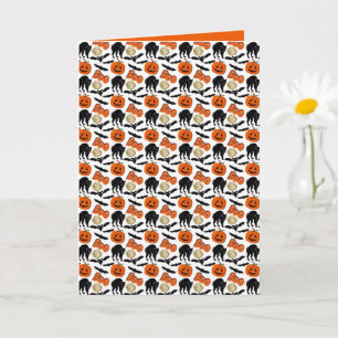 Halloween Bootboote Katzenkürbis und Mond Zeichnen Karte