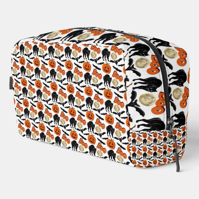 Halloween Bootboote Katzenkürbis und Mond Zeichnen Waschbeutel (Rechte Ecke)