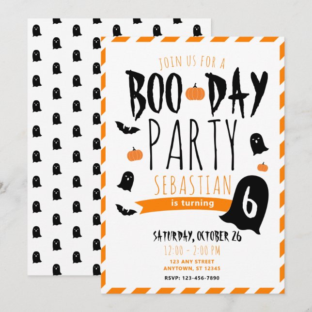 Halloween-Bootday-Geister und -Fledermäuse Einladung (Vorne/Hinten)