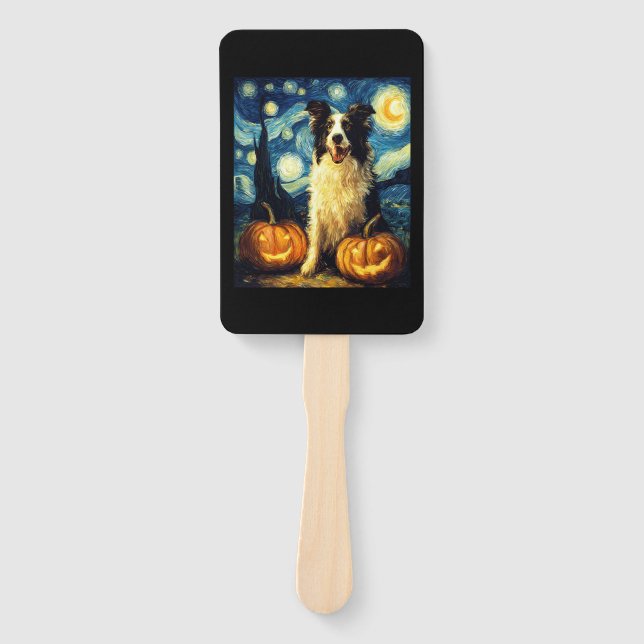 Halloween Border Collie Fall Pumpkin Fächer (Vorderseite)