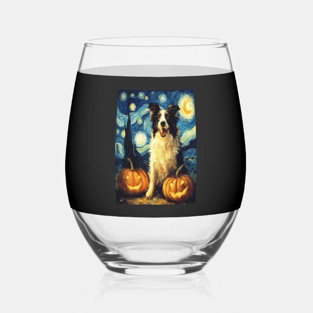 Halloween Border Collie Fall Pumpkin Weinglas Ohne Stiel (Vorderseite)