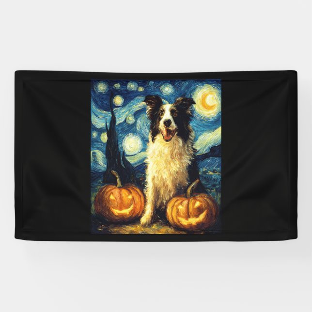 Halloween Border Collie Herbst Kürbis Banner (Horizontal)