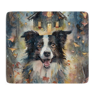 Halloween Border Collie mit Kürbissen Gruselig Schneidebrett