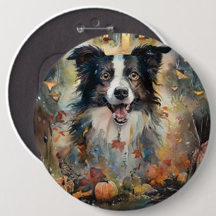 Halloween Border Collie mit Pumpkins Beängstigend Button