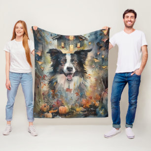 Halloween Border Collie mit Pumpkins Beängstigend Fleecedecke