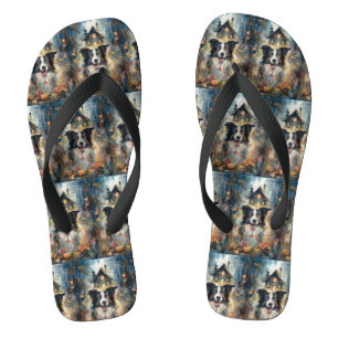Halloween Border Collie mit Pumpkins Beängstigend Flip Flops