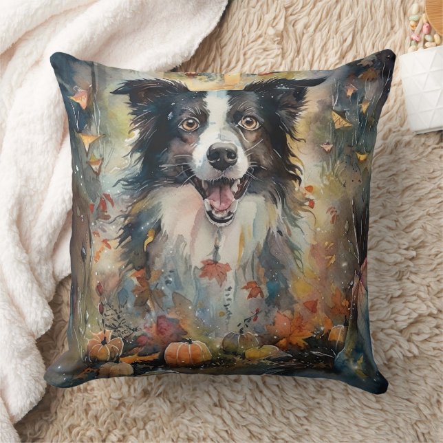 Halloween Border Collie mit Pumpkins Beängstigend Kissen (Decke)