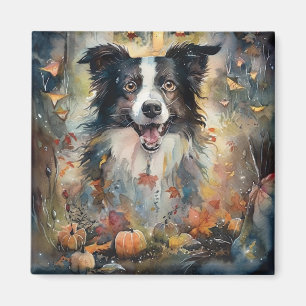 Halloween Border Collie mit Pumpkins Beängstigend Magnet