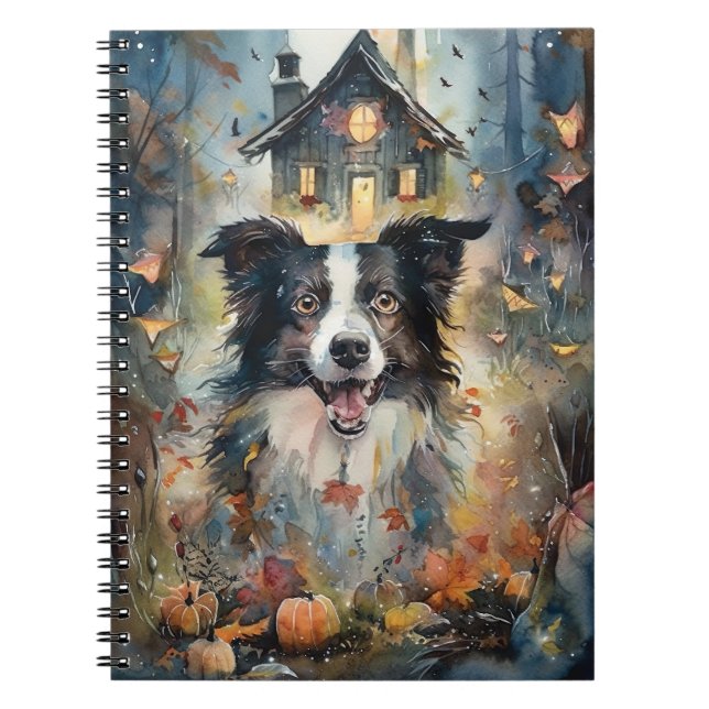 Halloween Border Collie mit Pumpkins Beängstigend Notizblock (Vorderseite)