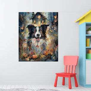 Halloween Border Collie mit Pumpkins Beängstigend Poster