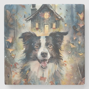 Halloween Border Collie mit Pumpkins Beängstigend Steinuntersetzer