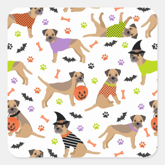Halloween Border Terrier Square Sticker (Vorderseite)