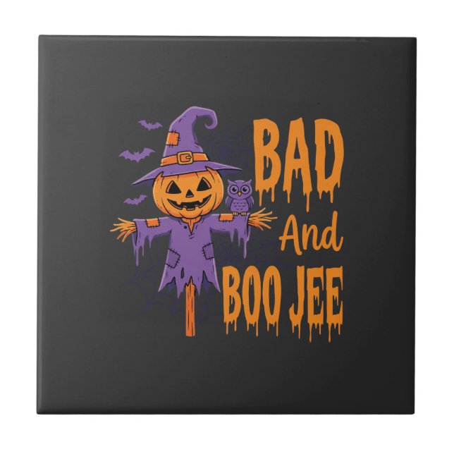 Halloween Böse und Boo Jee Vogelscheuche Grafik Fliese (Vorderseite)