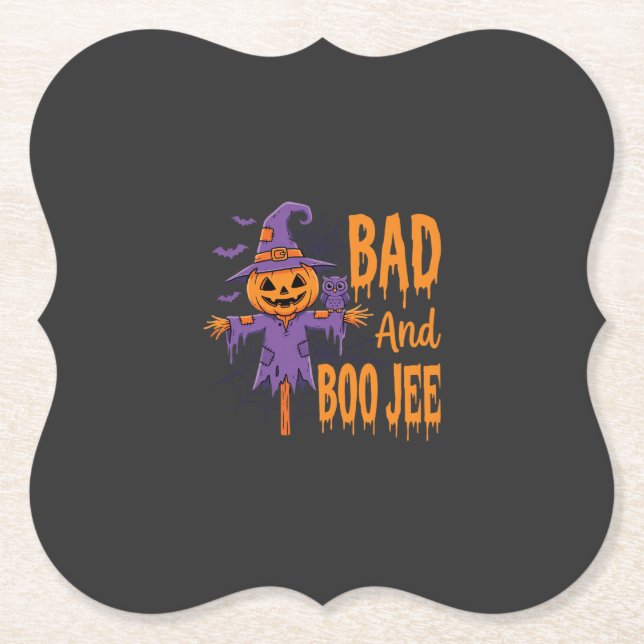 Halloween Böse und Boo Jee Vogelscheuche Grafik Untersetzer (Vorderseite)