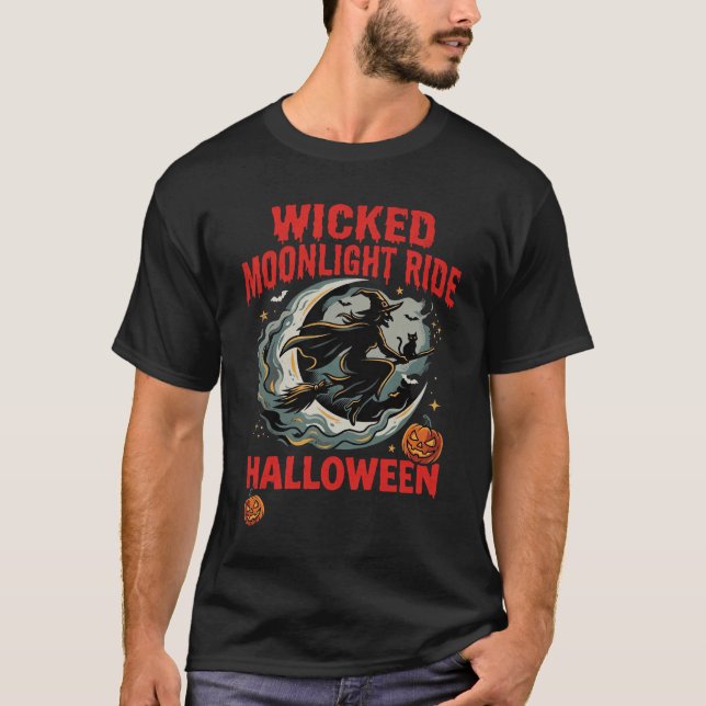 Halloween Böser Mond Fahrt T-Shirt (Vorderseite)