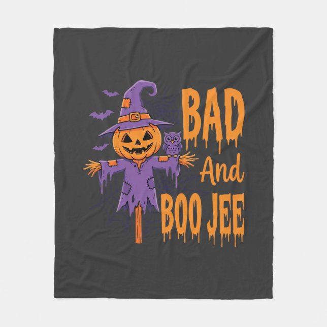 Halloween Böser und Boo Jee Vogelscheuche Grafik Fleecedecke (Vorderseite)