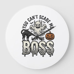 Halloween Boss Geist Vintage Gravur Shirt Design Große Wanduhr