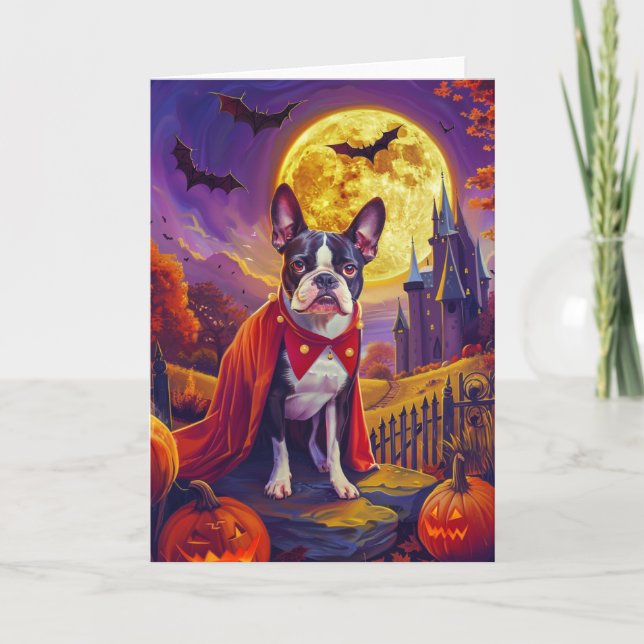 Halloween Boston Terrier Dog Pumpkins Beängstigend Karte (Vorderseite)