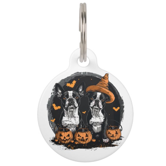 Halloween Boston Terrier Dogs Haustiermarke (Vorderseite)