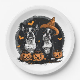 Halloween Boston Terrier Dogs Pappteller