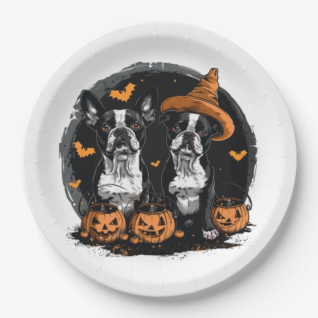 Halloween Boston Terrier Dogs Pappteller (Vorderseite)