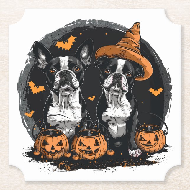 Halloween Boston Terrier Dogs Untersetzer (Vorderseite)