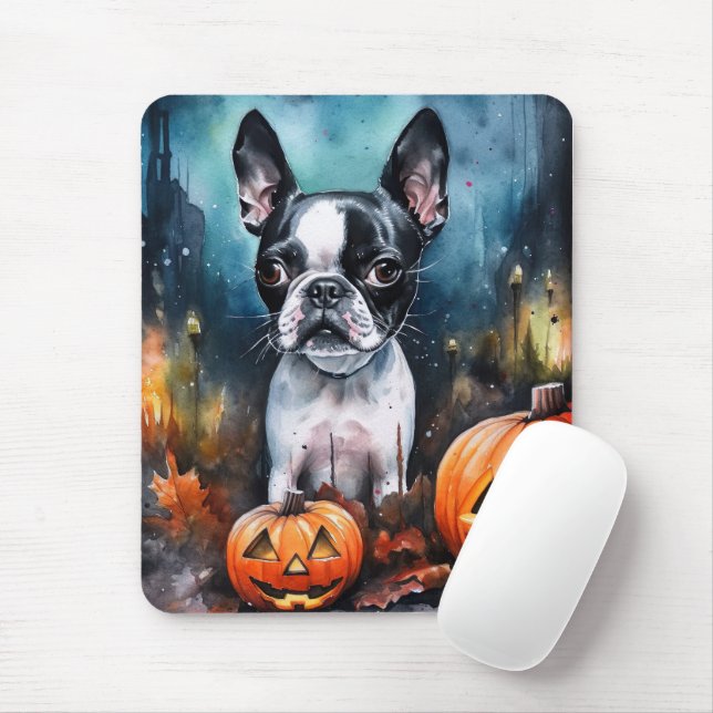 Halloween Boston Terrier mit Pumpkins Beängstigend Mousepad (Mit Mouse)