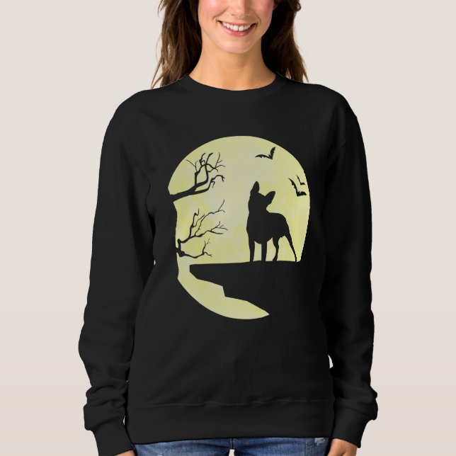 Halloween Boston Terrier Silhouette Moon Dog Bats Sweatshirt (Vorderseite)