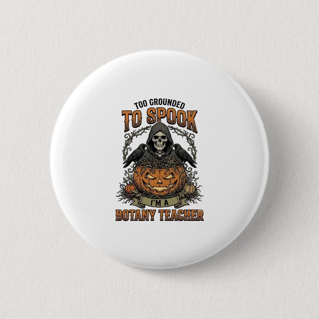 Halloween Botanik-Lehrer Vintage-Stich Kürbis Button (Vorderseite)