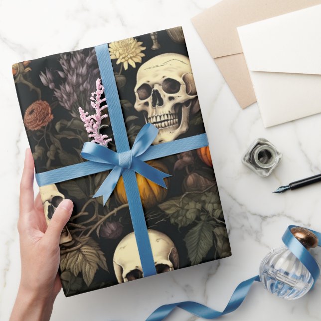 Halloween Botanische Skulls und Kürbis Geschenkpapier (Schenken)