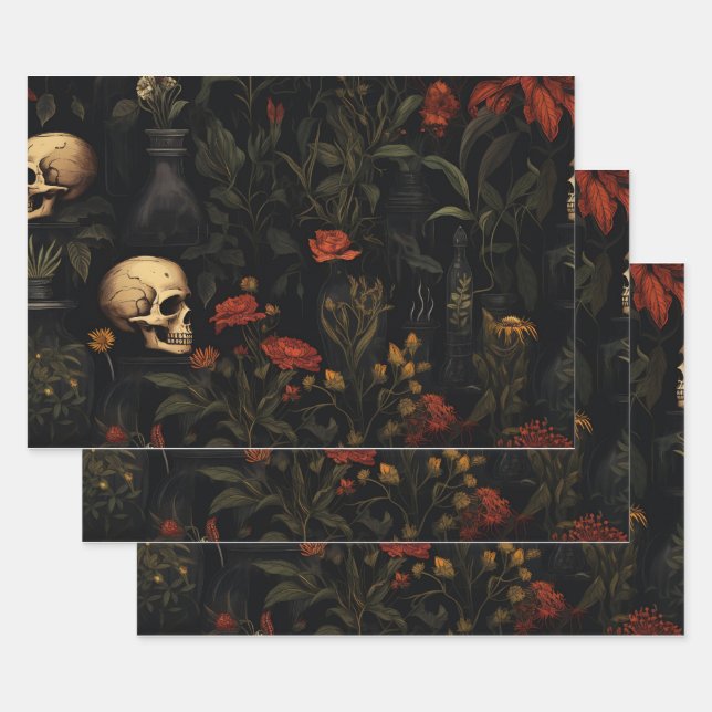 Halloween Botanisches Muster Geschenkpapier Set (Set)