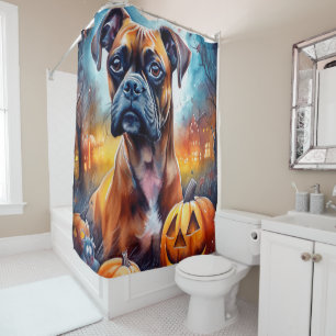 Halloween-Boxer mit Kürbissen Gruselig Duschvorhang