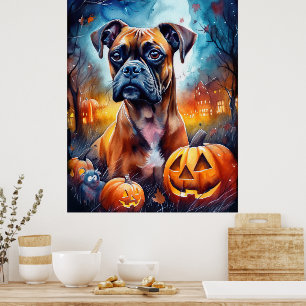 Halloween Boxer mit Kürbissen Gruselig Poster