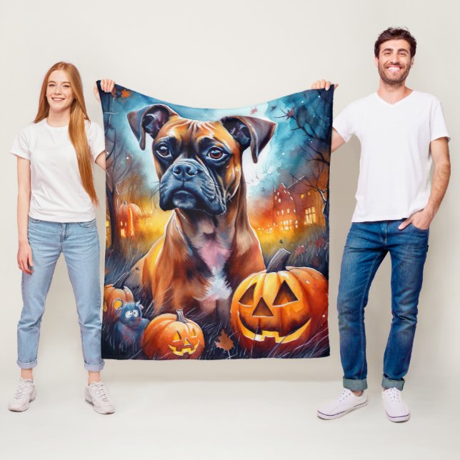 Halloween Boxer mit Pumpkins Beängstigend Fleecedecke (Beispiel)