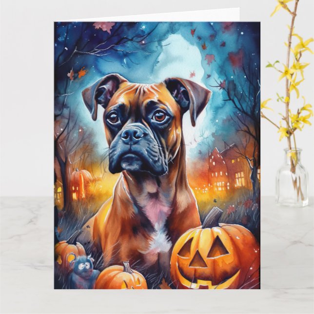 Halloween Boxer mit Pumpkins Beängstigend Karte (Gelbe Blume)