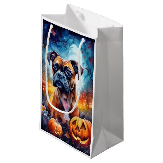 Halloween Boxer mit Pumpkins Beängstigend Kleine Geschenktüte (Vorderseite Schrägansicht)